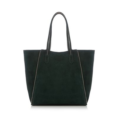Dark green metallic lined suede shopper bag